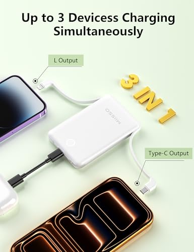10000mAh Mini Portable Charger with Built in Cable, 2 Pack Purple & White - color: 2 Pack Purple & White