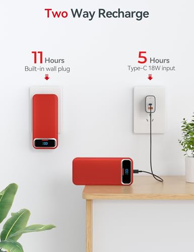 aonidi Portable Charger 20000mAh with Built-in Cables&AC Wall Plug, Red - color: Crimson