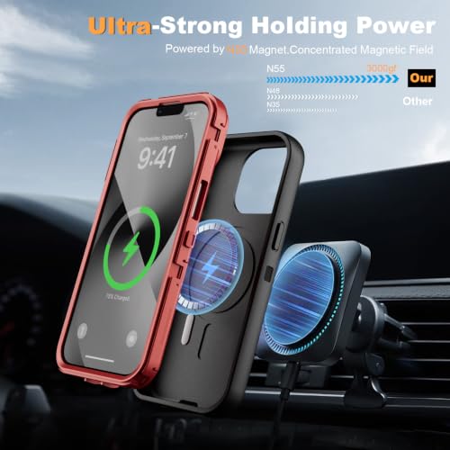 Follaroma for iPhone 13 Case with Stand & Built-in Camera Cover, MagSafe Compatible, Heavy-Duty Shockproof Protection, Magnetic & Rugged Phone Cover for iPhone 13 6.1'', Black-red - color: Black-red