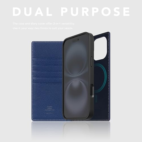 SLG D8 Full Grain Leather Wallet Case for iPhone 16 - [2-in-1] Handcrafted Detachable Diary Style with Magnetic MagSafe Back Cover, Gift Box Included (Navy Blue) - color: [D8 Full Grain] Navy Blue, size: iPhone 16
