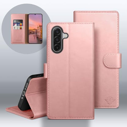 Wallet Case for Samsung Galaxy A17 5G, Pink | RFID-Blocking Card Holder, Kickstand, Magnetic Closure, PU Leather Folio Flip Cover, Protective Women Men Cases - color: Rose Gold, size: SamsungGalaxy A17