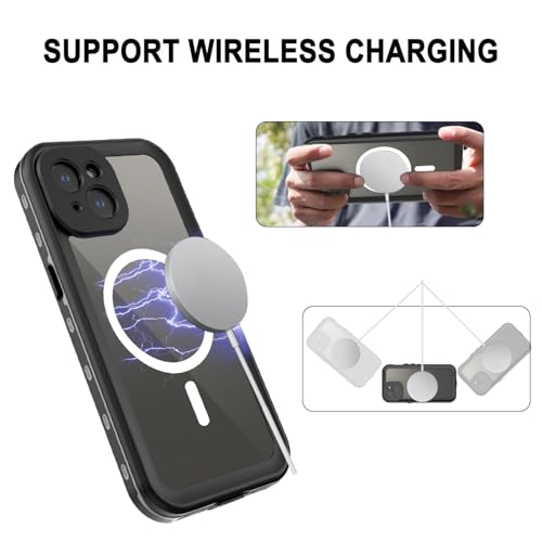Full Body Case for iPhone 15 Plus 6.7 Inch,Waterproof DirtProof DropProof Snowproof Anti-Scratch Clear Magnetic Rugged Built-in Screen Protector Heavy Protect,Black-Gray - size: iPhone 15 Plus 6.7inch
