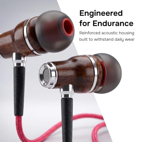 Symphonized Wired Earbuds with Microphone – Noise Isolation Ear Buds with Mic, in Ear Headphones Wire for Computer & Phone, Earphones 3.5 mm Jack - color: Nylon Red, style: 3.5mm Aux