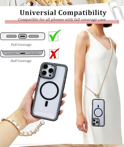 Phone Chain Crossbody,Adjustable Anti-Theft Cell Phone Lanyard Crossbody - color: Gold&white