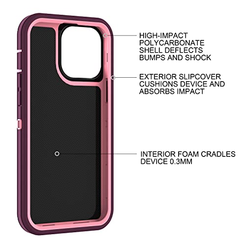 MXX Compatible with iPhone 13 pro Max Case, 3-Layer Super Protective Full Heavy Duty Body Tough Rugged Bumper Cover, Shock & Dust Proof, Designed for Apple 13 pro Max Phone Case 6.7" (Plum) - color: Plum/Light Pink, size: iPhone 13 Pro Max