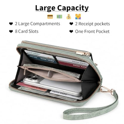 GOIACII Phone Purse Crossbody Bags for Women Small Travel Wallet Touch Screen RFID Blocking - color: A11 Green Pattern