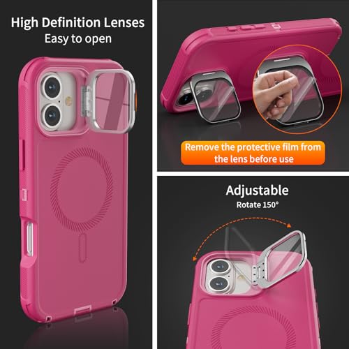 Follaroma for iPhone 16 Case with Magnetic,Heavy Duty Case,6.1'', Hot-Pink - color: Hot-pink, size: iPhone 16 6.1''