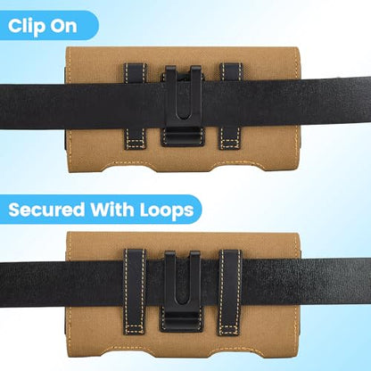 Mopaclle Nylon Phone Holster with Heavy Duty Metal Belt Clip and Card Holder, Compatible with iPhone 13/12 Mini, iPhone SE, iPhone 8/7/6S/6, and Galaxy S7/S6/S5 - Khaki - color: Nylon-khaki, size: S(5.8x3.0x0.5)
