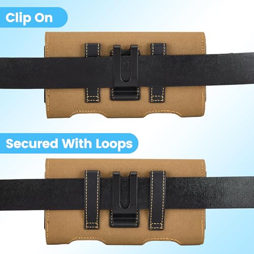 Mopaclle Nylon Phone Holster with Heavy Duty Metal Belt Clip and Card Holder, Compatible with iPhone 17/16/15/14/13 Pro Max,17 Air and Galaxy S26/S25/S24/S23/S22 Plus and FE - Khaki - color: Nylon-khaki, size: L(6.5x3.5x0.6)