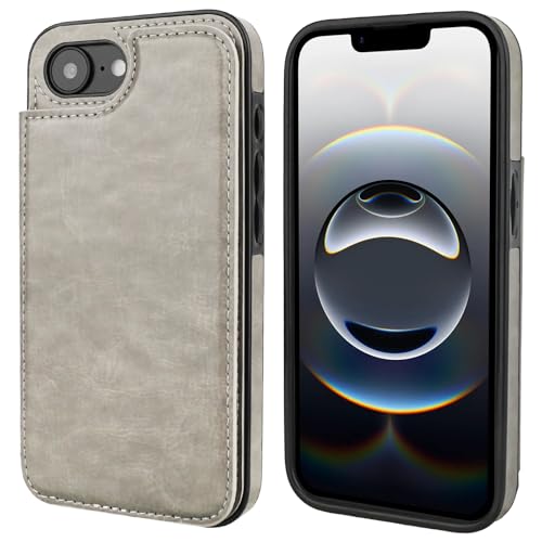 ONETOP for iPhone 17e/16e Wallet Case with Credit Card Holder,Gray | Kickstand,ID/Cash Holder,Case Wallet with Card Slots,Double Magnetic Clasp,Durable PU Leather Shockproof Cover for Women Men - color: Gray