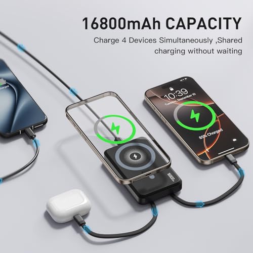Tryetas 16800mAh Magnetic Power Bank Portable Charger with Built in Cables
