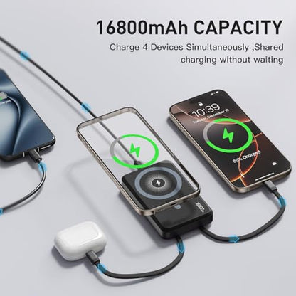 Tryetas 16800mAh Magnetic Power Bank Portable Charger with Built in Cables