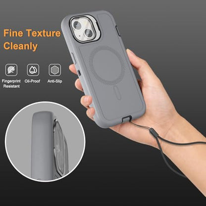Follaroma for iPhone 13 Case with Stand & Built-in Camera Cover, MagSafe Compatible, Heavy-Duty Shockproof Protection, Magnetic & Rugged Phone Cover for iPhone 13 6.1'', Grey - color: Grey