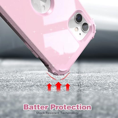 IDweel for iPhone 11 Case with Screen Protector(Tempered Glass), Hybrid 3 in 1 Shockproof Slim Fit Heavy Duty Protection Hard PC Cover Soft Silicone Bumper Full Body Case,Glitter Pink - color: Glitter Pink