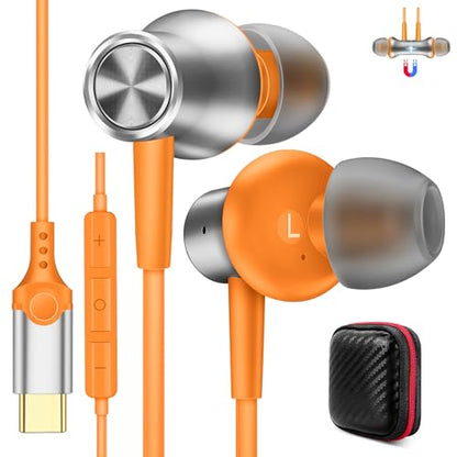 COOYA USB C Headphones for iPhone 17 18 Pro Max/iPad Wired Earbuds Orange - color: Orange