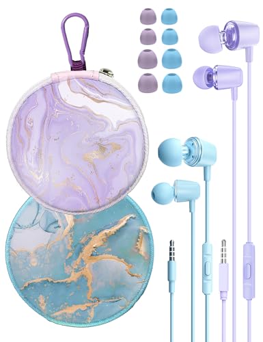 2-Pack Teens Wired Earbuds with Cases, 3.5mm School Headphones, Blueviolet - color: Blueviolet