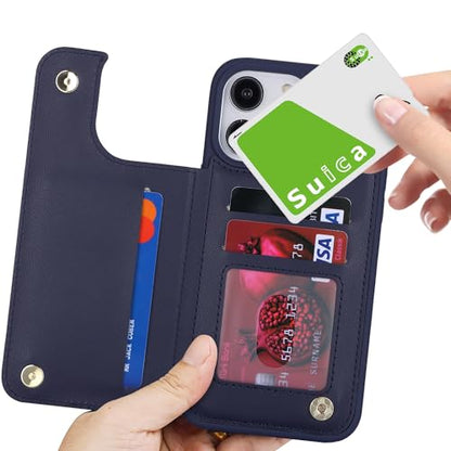 iCoverCase Compatible with iPhone 14 Pro Case with Card Holder, Wallet Case for Women Men RFID Blocking PU Leather Protective Phone Case 6.1 Inch (Dark Blue) - color: Dark Blue