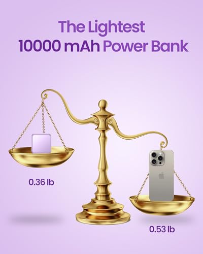 10000mAh Small Power Bank，Fast Charge Mini Portable Charger - color: purple