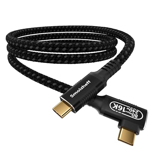 USB C Cable 1m/3.3ft, 90 Degree Right Angle USB 5.0 Cable,Thunderbolt 5/4/3 USB4 Compatible, 80Gbps Data Transfer,240W PD3.1 Charging Cord, 16K/Dual 8K Video ,for Laptop, Tablet, Gaming Dock, Monitor - size: 3.3ft/1M