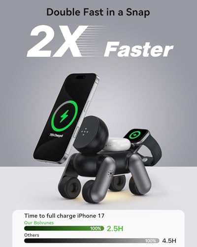 3 in 1 Charging Station for Apple Devices, Magnetic Wireless Fast Charger Stand Compatible with MagSafe for iPhone 17/16/15/14/13/12/Air Series, Apple Watch & Airpods - color: Black