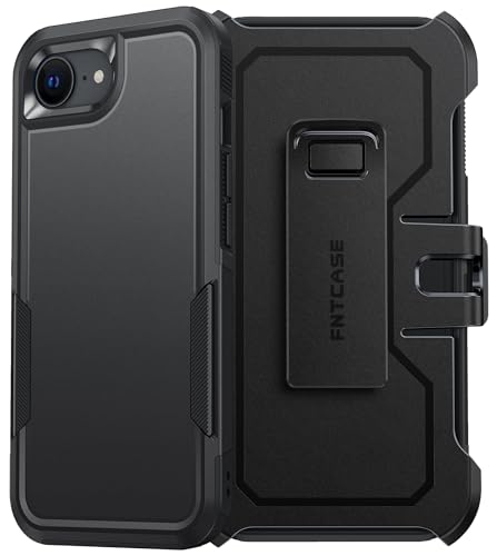FNTCASE for iPhone 17e/16e Case with 360 Rotatable Belt-Clip Holster | Rugged Heavy Duty Drop Protection, Military Grade Shockproof Durable Protective Cell Phone Cover - color: Black Matte