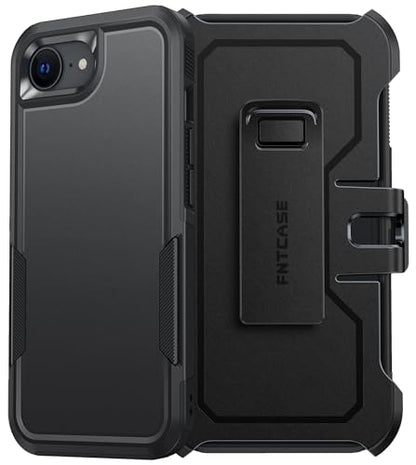 FNTCASE for iPhone 17e/16e Case with 360 Rotatable Belt-Clip Holster | Rugged Heavy Duty Drop Protection, Military Grade Shockproof Durable Protective Cell Phone Cover - color: Black Matte