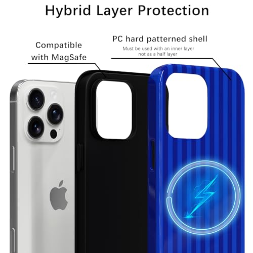 Skyseaco Compatible with iPhone 15 Pro Max Case with MagSafe, Cute Striped Phone Case for Women Girls, Soft TPU + Hard PC Dual Layer Shockproof Glossy Protective Cover, Navy Blue - color: Navy Blue, size: iPhone 15 Pro Max