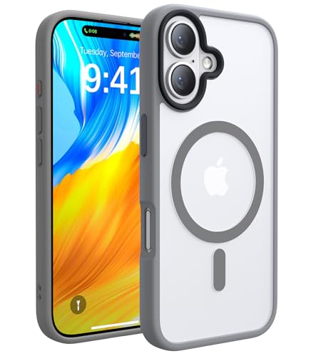 CAHEJILU Magnetic for iPhone 16 Case,[Compatible with MagSafe][Military Grade Drop Protection] Anti-Fingerprint Translucent Matte Shockproof Protective Case for iPhone 16 Phone Case 6.1",Gray - color: Gray