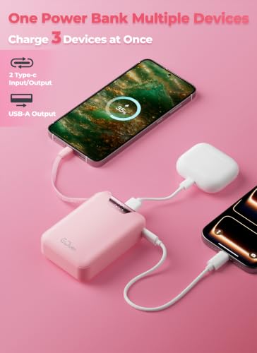 M2 Portable Charger, 20000mAh Power Bank, PD 35W Ultra Fast USB-C Built-in Cable, Compact Cute Mini External Battery Pack for iPhone, Samsung, Android iPad (Pink) - color: Pink