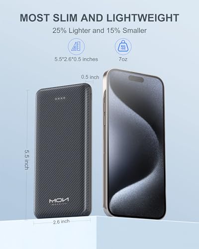 10000mAh Portable Power Bank with USB-C 15W PD Fast Charging - Fiber Black - color: Fiber Black