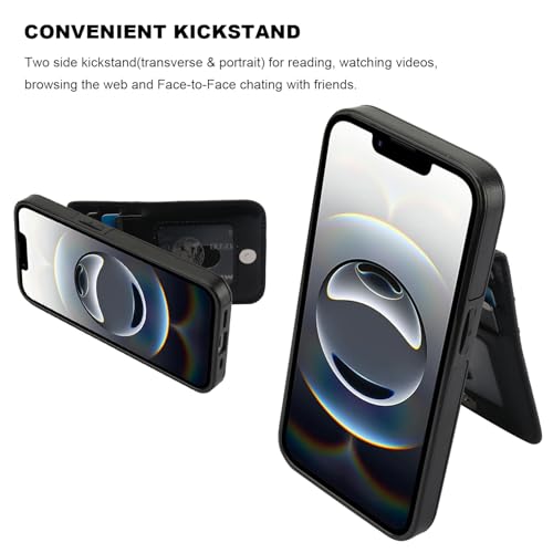 KIHUWEY for iPhone 17e/16e Wallet Case Card Holder Kickstand, Black | Credit Card Slots, PU Leather, Magnetic Clasp, Flip Heavy Duty Protection Cover for Men and Women - color: Black
