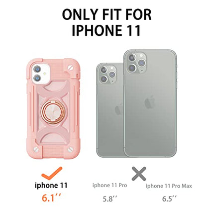 MARKILL Compatible with iPhone 11 Case 6.1 Inch with 360°Rotate Ring Stand, Military Grade Drop Protection Full Body Rugged Heavy Duty Case 3 in 1 Protective Cover Pink - color: Pink, size: iPhone 11 6.1"