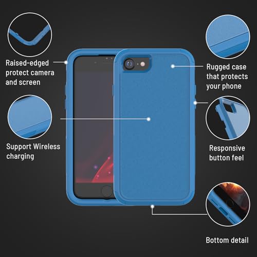 X-belmox Heavy Duty Phone Case for iPhone SE 2022 (3rd Gen) with Glass Screen Protector, 3 in 1 iPhone SE 2020 Case [Shockproof] Rugged Protective [Drop Proof] iPhone 7/8 case 4.7" - Sea Blue - color: Sea Blue