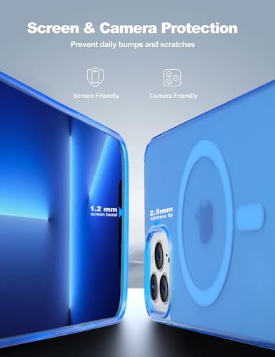 Tigowos Magnetic Case for iPhone 13 Pro, Military Grade Drop Tested, Compatible with MagSafe, Slim Protective Translucent Matte Blue - color: Blue, size: iphone 13 pro（6.1）