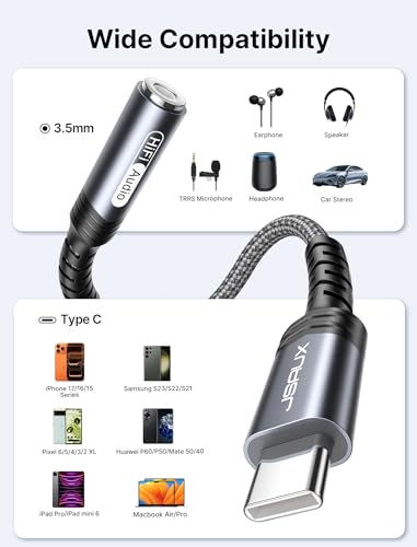 JSAUX USB C to 3.5mm AUX Audio Adapter for iPhone 17/15, Galaxy S25, Grey (Pack of 2) - color: Grey, size: 1 x 0.6ft (Pack of 2)