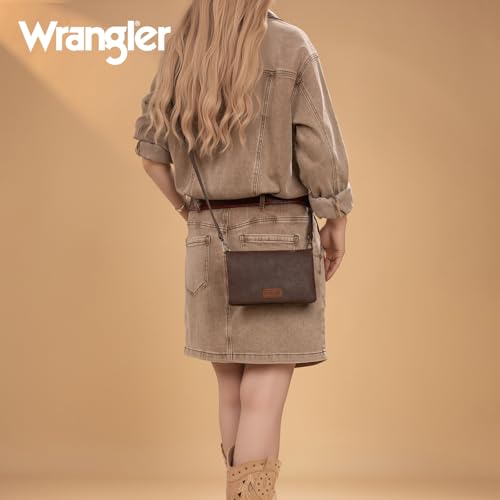 Wrangler Crossbody Wallet Wristlet Large Capacity Wallet Women RFID Blocking Bifold Large Long Clutch Credit Card Holder Purse with Crossbody Strap - color: B-coffee