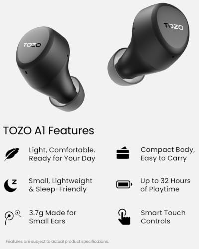 TOZO A1 Wireless Earbuds Bluetooth 5.3 Light Weight in Ear Headphones - color: Black
