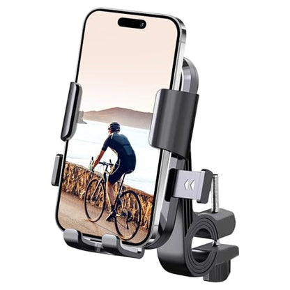 Anti-Shake Bike Phone Mount - One-Touch Lock Motorcycle & Ebike Phone Holder, Universal Bicycle Handlebar Cell Phone Clamp for Scooter, ATV, Fits All 4.7"-7.0" Large Smartphones