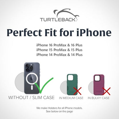 Turtleback Belt Holder for iPhone 16 Pro Max, 15 Pro Max, 14 Pro Max -Small- Fits w/Slim MagSafe Style Cases, Premium Black Leather Vertical Belt Holster Magnetic Closure Leather Wrapped Clip - color: Vertical - Leather w/ Leather Clip, size: Small