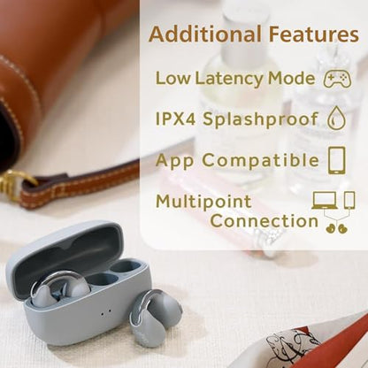 JVC Nearphones HANP1TH Open Ear True Wireless Headphones, Ice Gray - color: Ice Gray