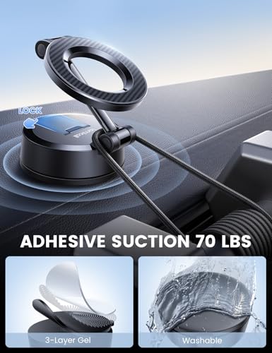 Lamicall for Magsafe Car Mount Dashboard Windshield 70LBS Powerful Suction - color: Carbon Fiber