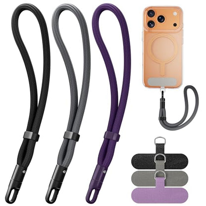 SHANSHUI Hand Wrist Strap Lanyard, 3 Pack Adjustable Cell Phone Lanyard Strap, Hand Wrist Strap Lanyard with 3x Tether Tabs for Smartphones- Black Gray Purple - color: Black+gray+purple