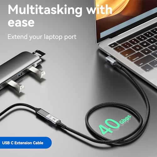 short right angle usb c extension 2FT Compatible with Thunderbolt 4 Extension Cable high Speed 40Gbps Data Transfer,8k/4k@60hz video,240w Fast Charging male to female usb-c 90 degree extension cable - size: 2 ft