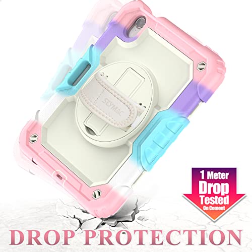 SEYMAC stock Case for iPad Mini 7 (A17 Pro)2024/ Mini 6 8.3'' with Screen Protector Pencil Holder [360 Rotating Hand Strap] &Stand, Drop-Proof Case for iPad Mini 7th/6th Generation 8.3",Yellowish+Pink - color: Yellowish+Pink