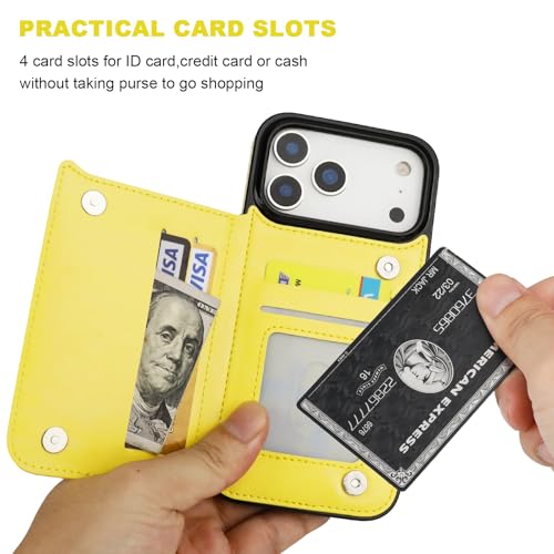 ONETOP for iPhone 17 Pro Max Wallet Case with Credit Card Holder,Yellow | Kickstand,ID/Cash Holder,Case Wallet with Card Slots,Double Magnetic Clasp,Durable PU Leather Shockproof Cover for Women Men - color: Yellow