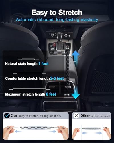 USB C Cable for Car 3FT/6FT, Coiled USB C to USB C Cable Fast Charging 66W - color: Black, size: 3FT&6FT, style: USB C to USB C