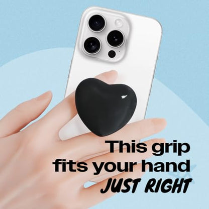 OnTheGrip Cute Glass Heart Design Collapsible Expandible Mobile Phone Grip Stand Holder for Smartphone Tablet Cell Phone Accessory (Black)