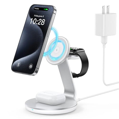 HERRBOLAI 3 in 1 Charging Station Compatible with Magsafe Charger - color: Silver