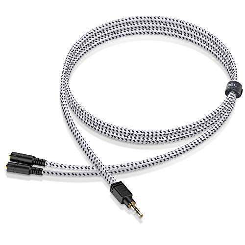 DUKABEL 2-Way Splitter, 3.5mm Auxiliary Audio Adapter, Compatible with Headphones, Tablets, MP3 Players, Speakers, Slim Design, Oxygen-Free Copper Conductor, 24K Gold-Plated Jack - color: Zebra White, size: 39 inch / 100 cm