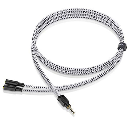 DUKABEL 2-Way Splitter, 3.5mm Auxiliary Audio Adapter, Compatible with Headphones, Tablets, MP3 Players, Speakers, Slim Design, Oxygen-Free Copper Conductor, 24K Gold-Plated Jack - color: Zebra White, size: 39 inch / 100 cm